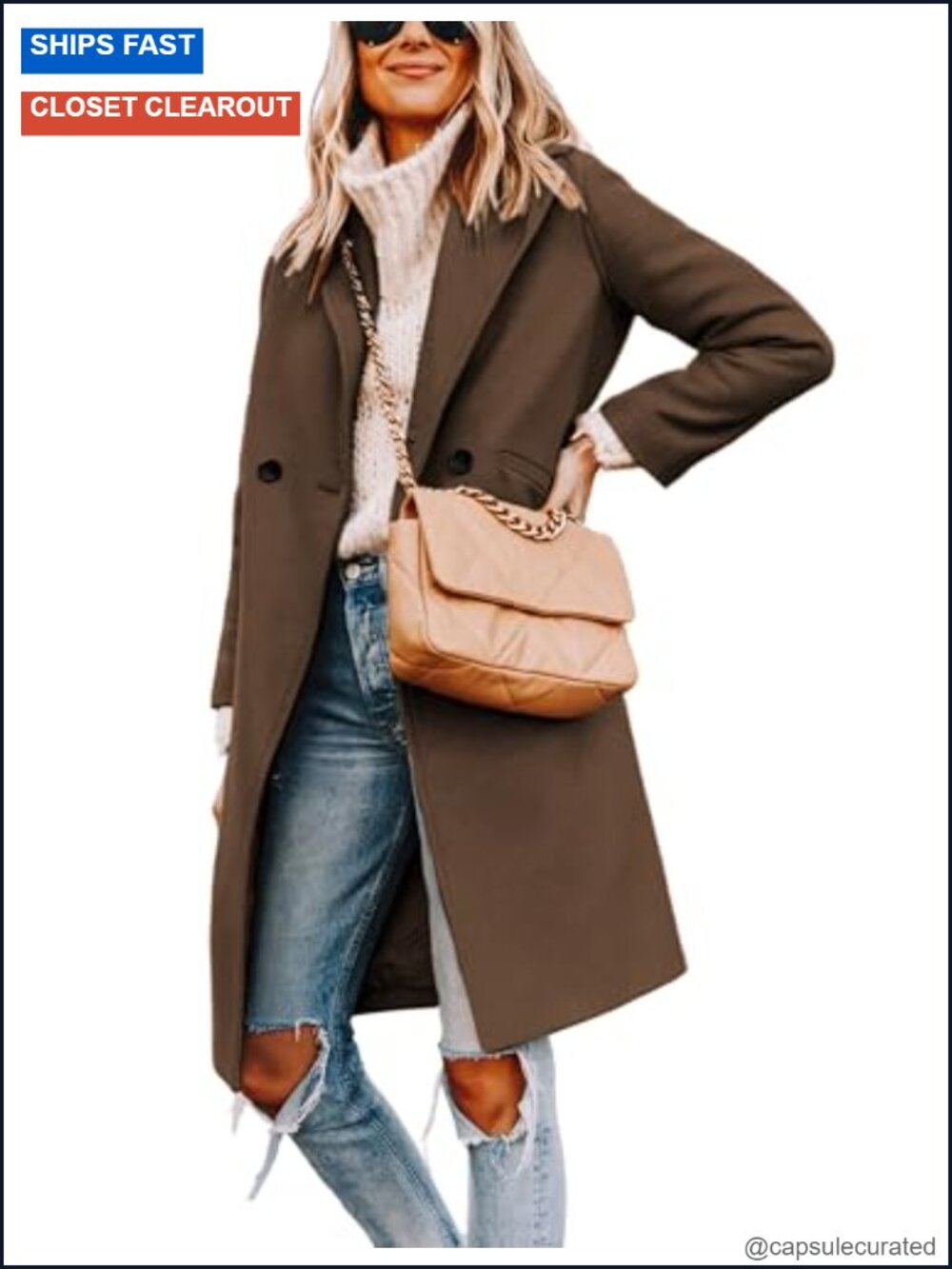 Women's Wool Blend Peacoat Notched Lapel Knee Length Winter Coat